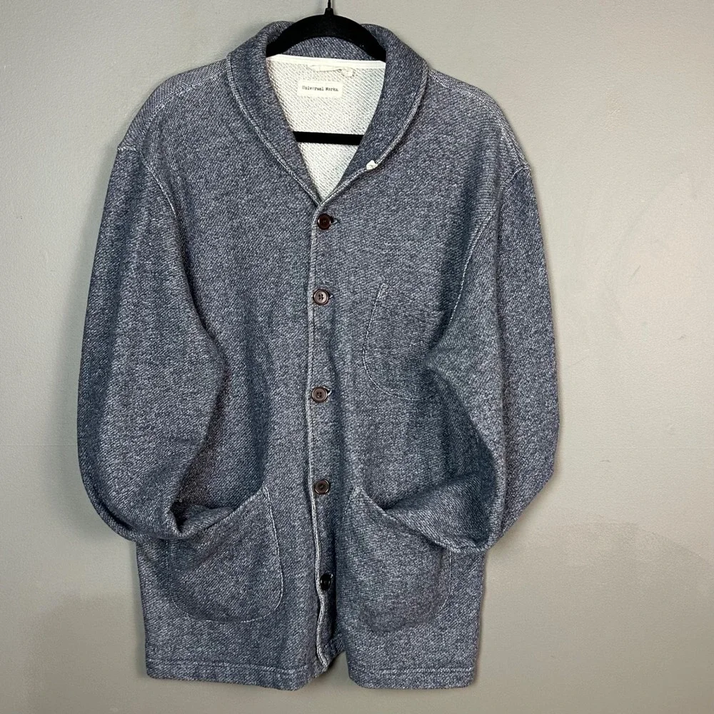 Universal Works Shawl Cardigan Mens XL Workwear Marled Fleece Cotton Portugal